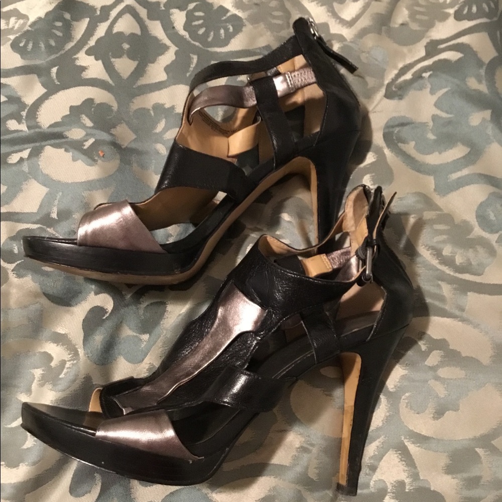 Nine West black silver caged platform heels 7.5